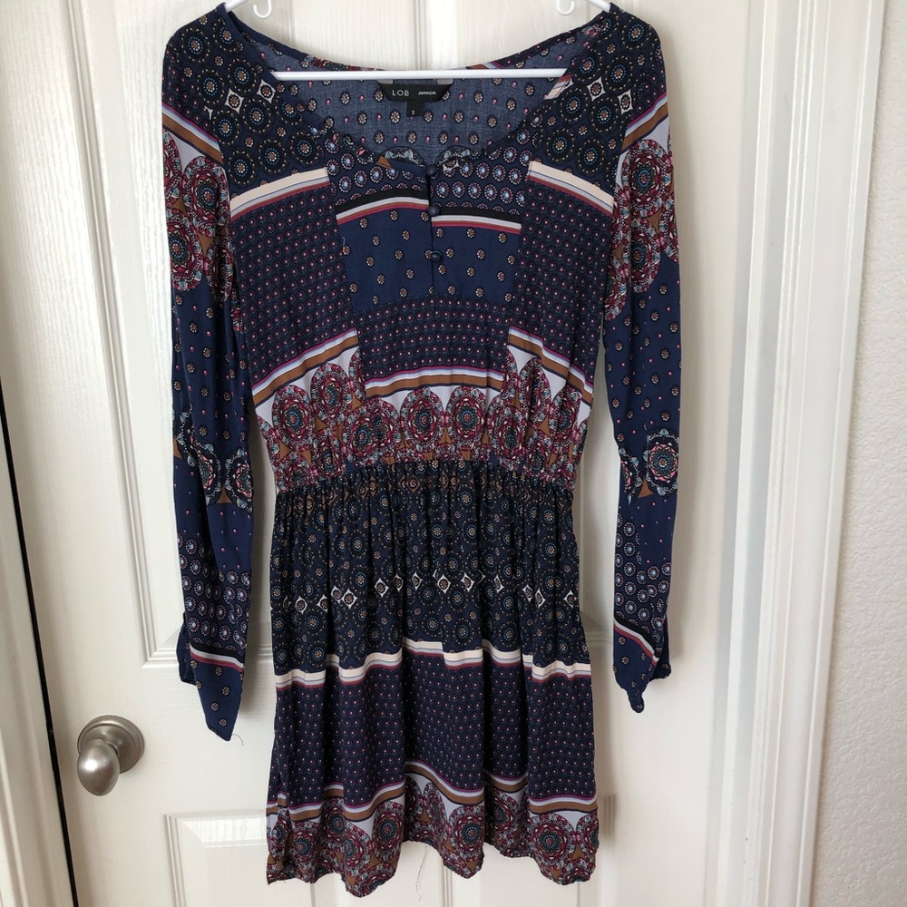 LOB junior size 2 mini bohemian dress navy blue